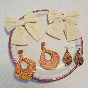 Mommy And Me Ivory And Mauve Earring Set